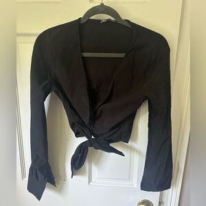 New Zara Wrap top, Black V neck size L